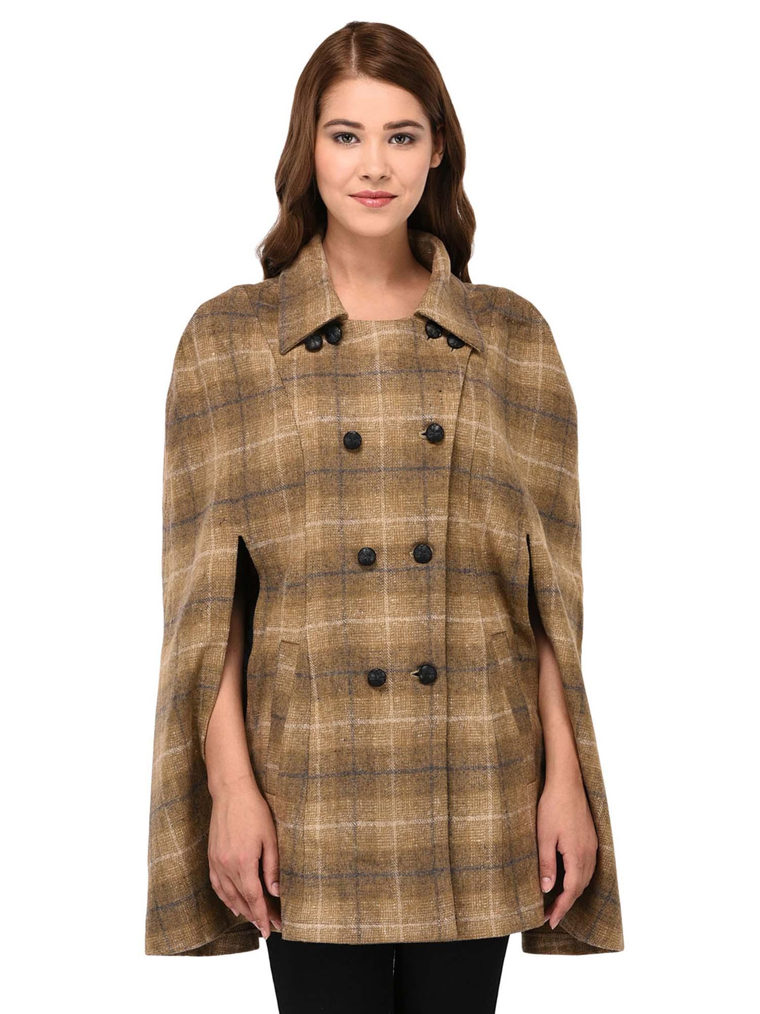 beige checkered wool cape