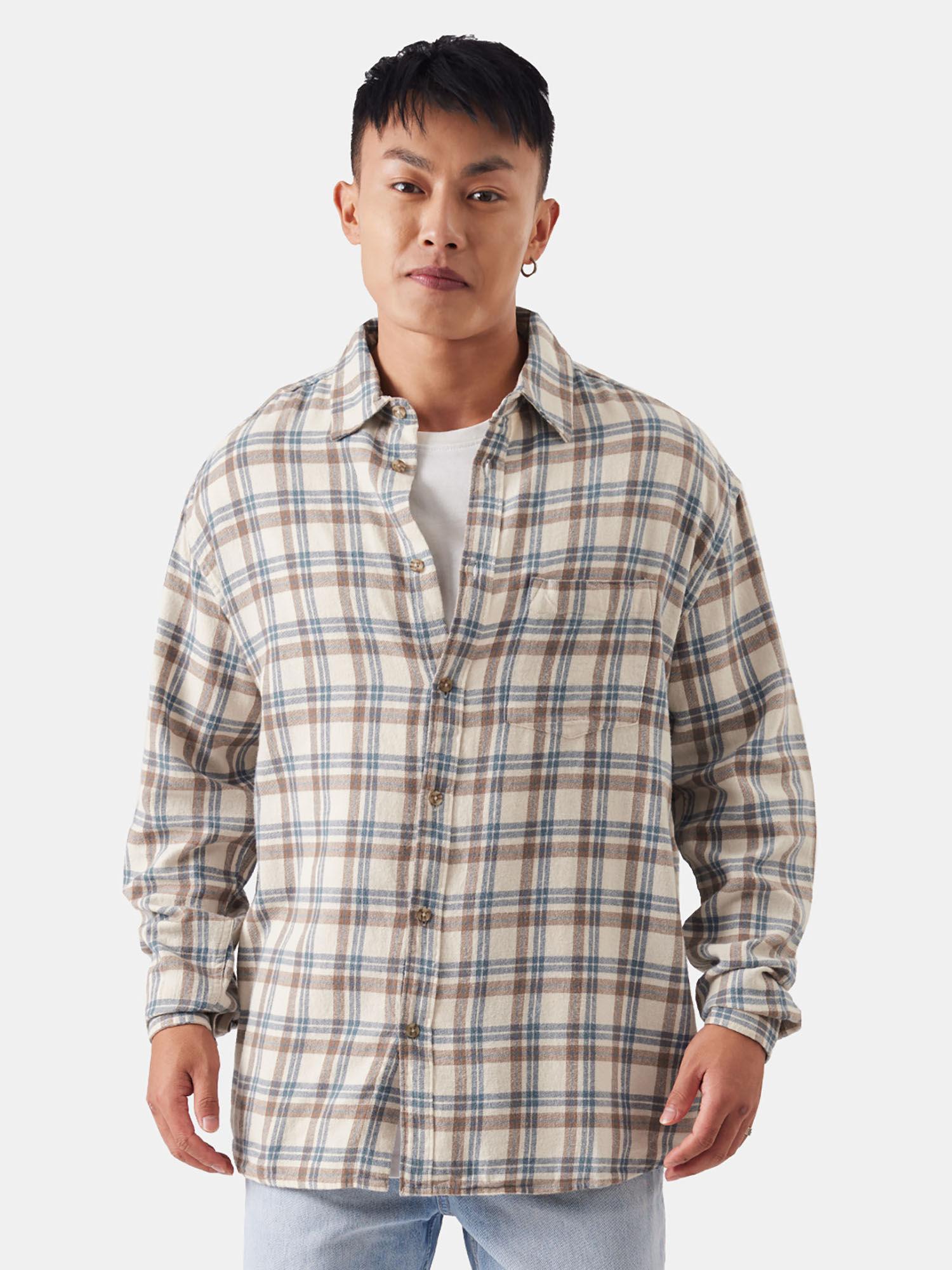 beige checks relaxed shirt