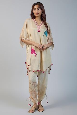beige chinon chiffon floral printed kurta set