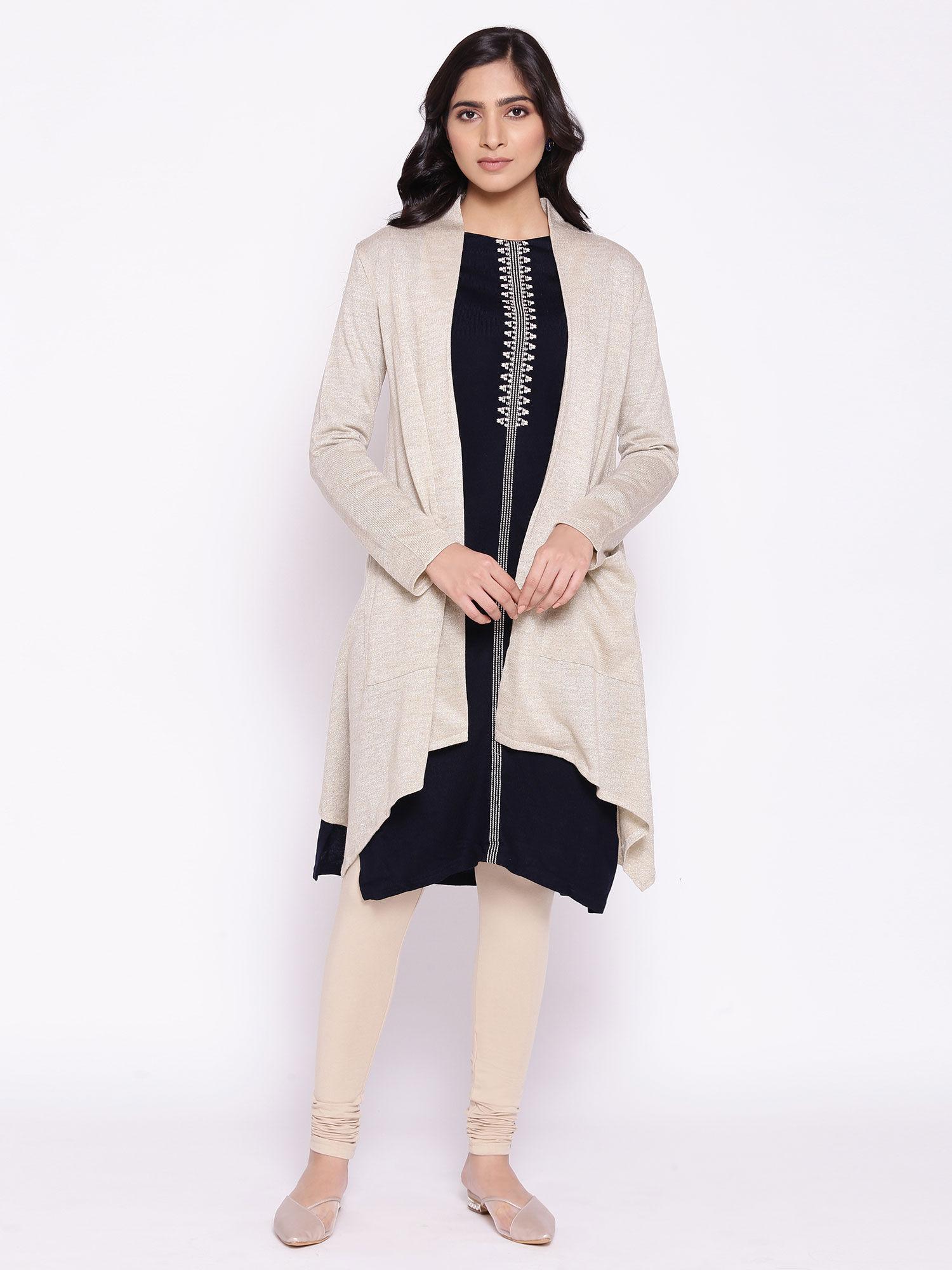 beige circular flared cardigan