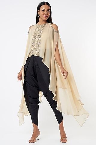 beige cold shoulder cape set