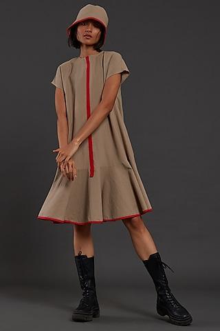 beige cotton a-line dress