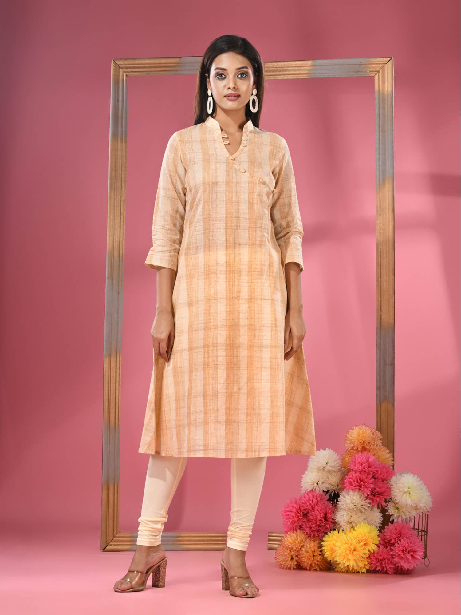 beige cotton angrakha-style kurta