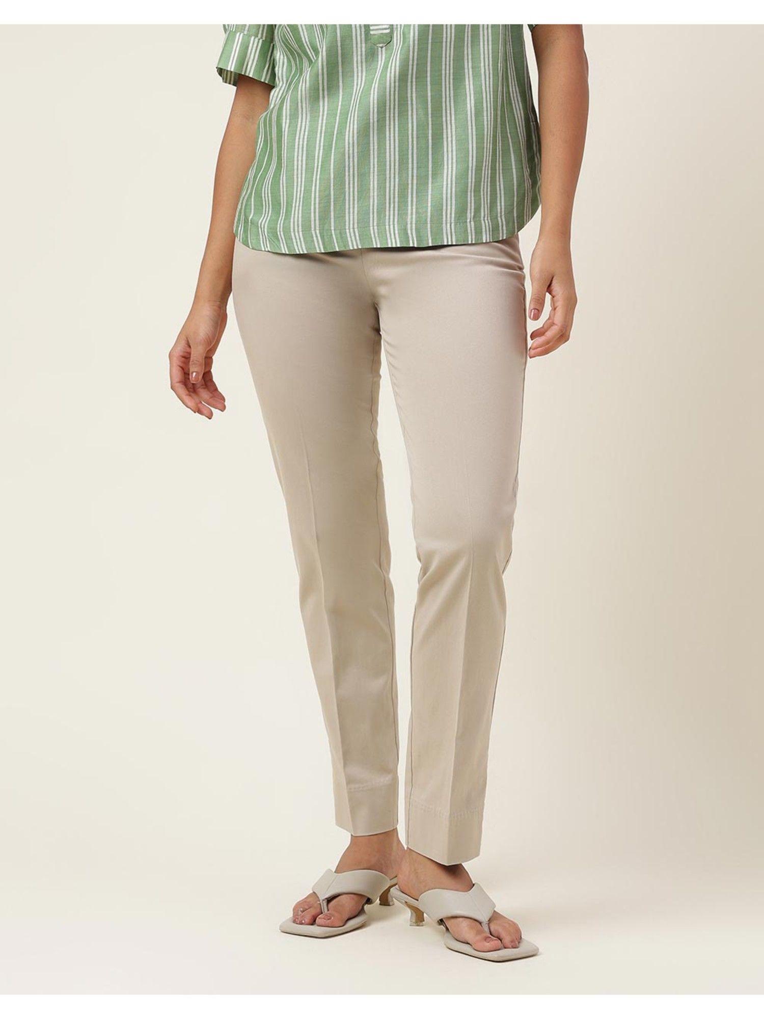 beige cotton blend full length formal pant