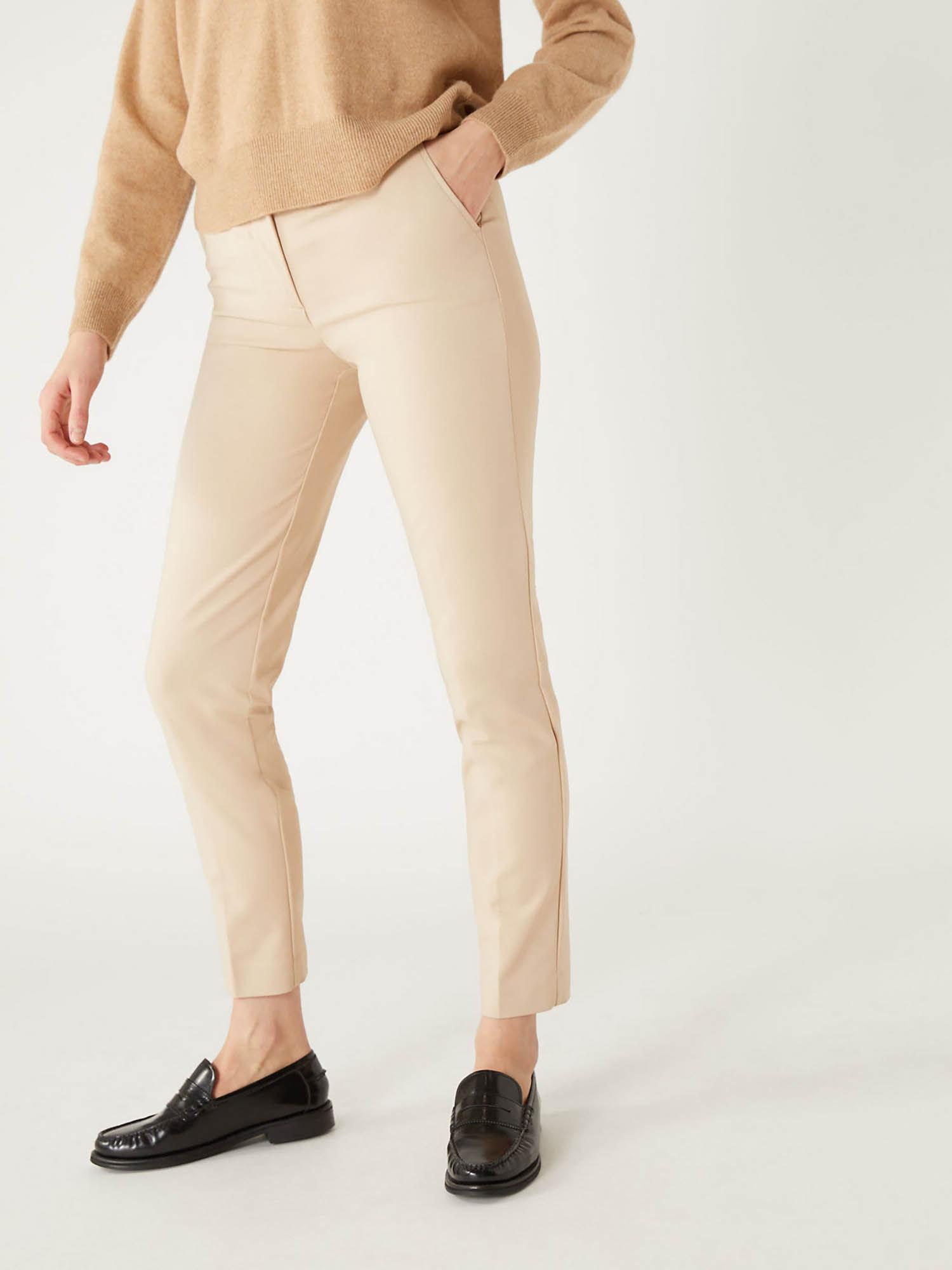 beige cotton blend slim fit ankle grazer pant