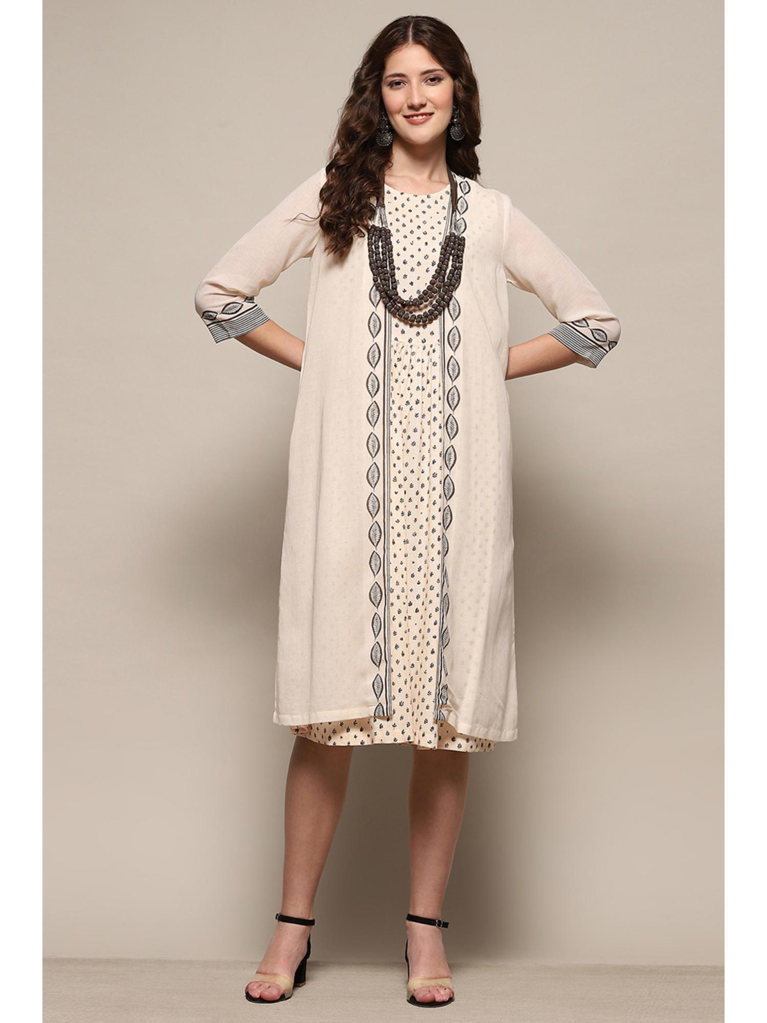 beige cotton blend straight dress