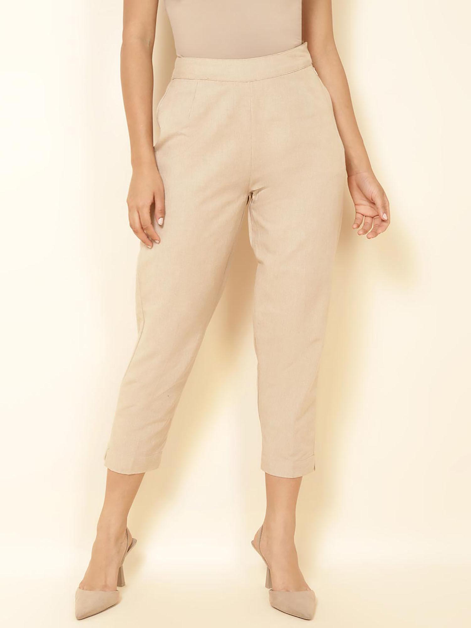 beige cotton casual pant