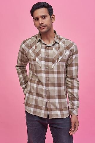 beige cotton checkered shirt