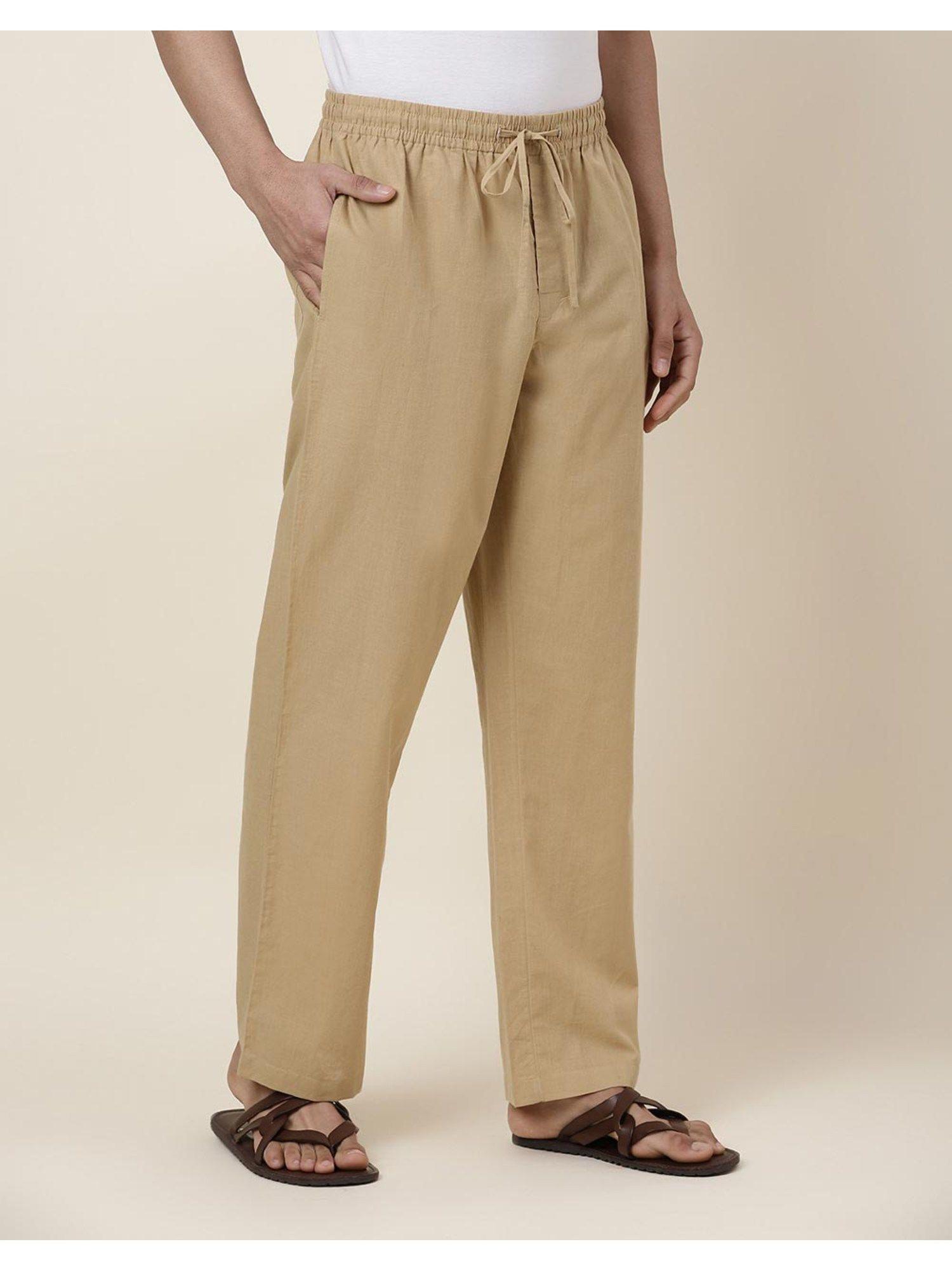 beige cotton drawstring casual trouser