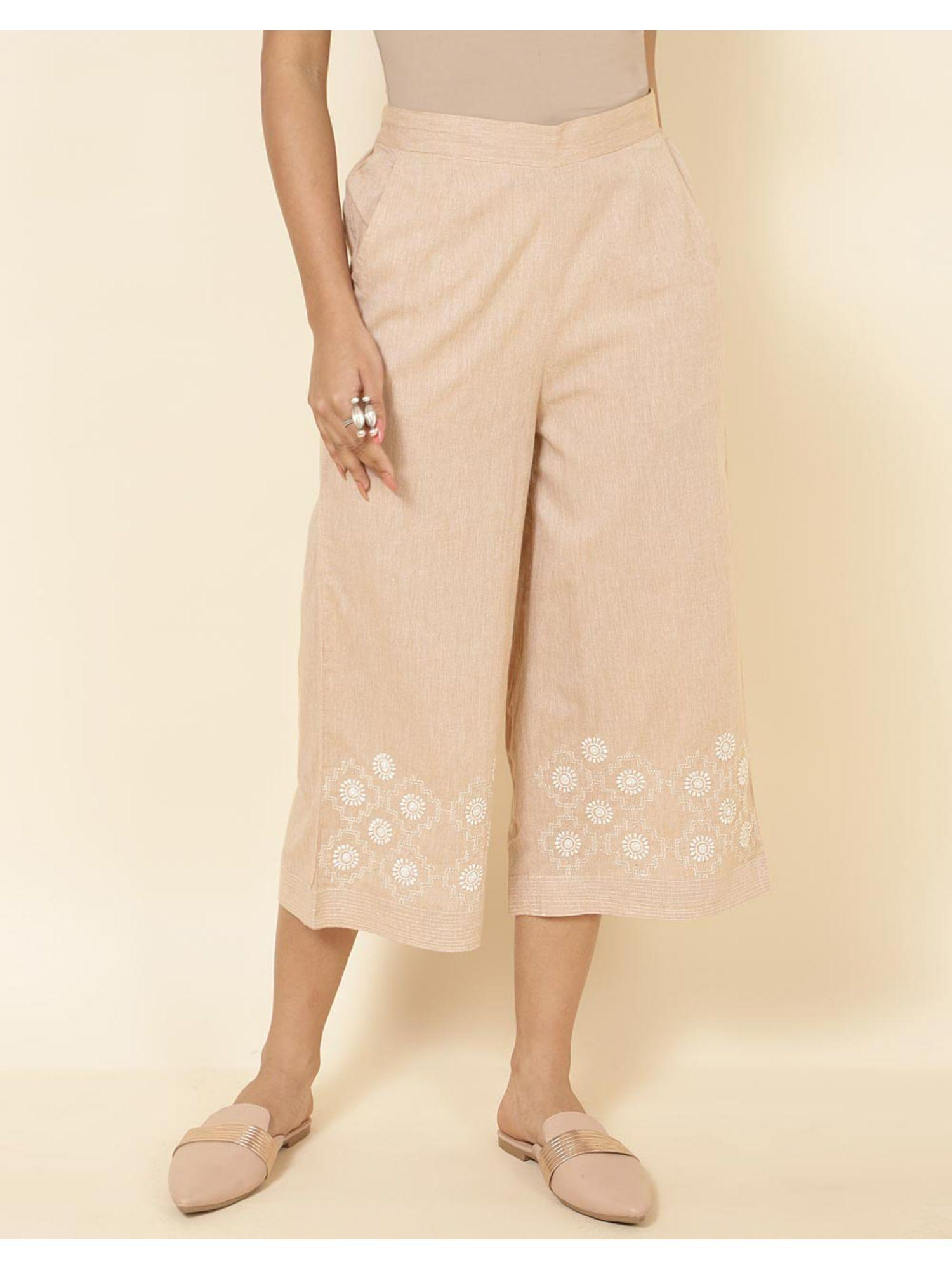 beige cotton embroidered culottes