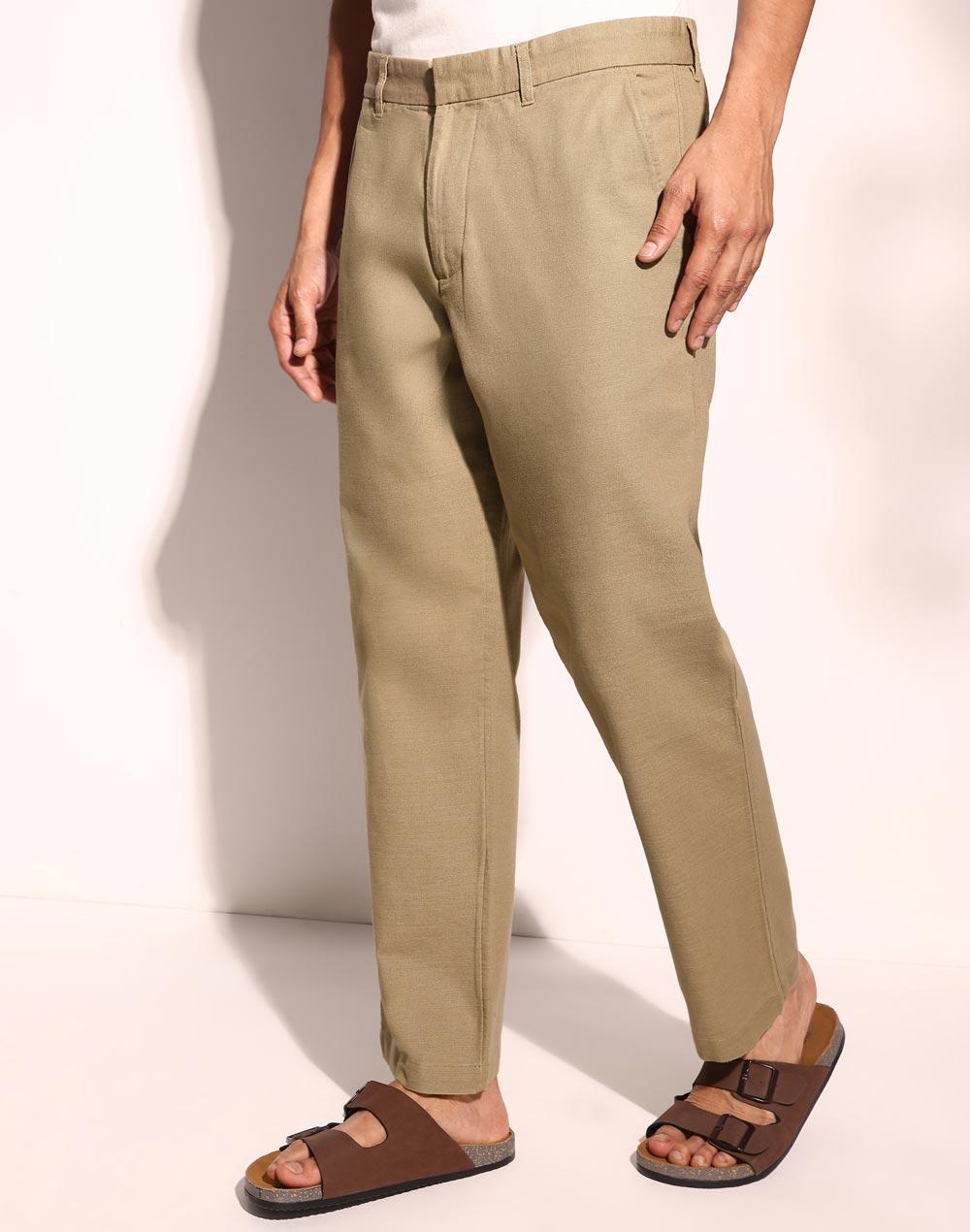 beige cotton full length regular pant