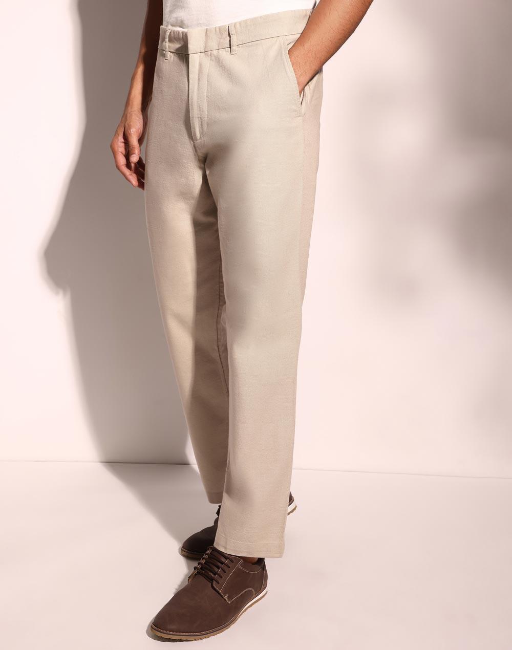 beige cotton full length regular pant