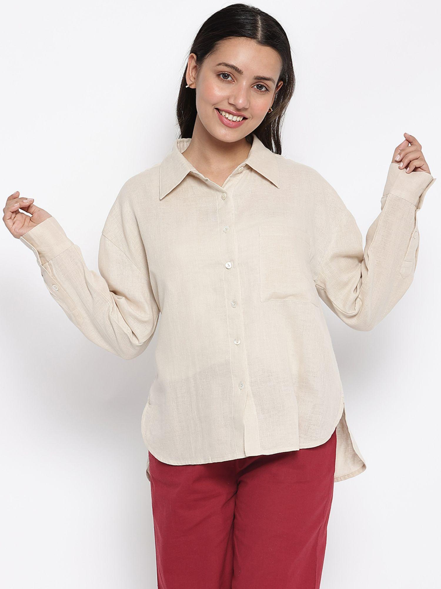 beige cotton gauze front pocket tunics