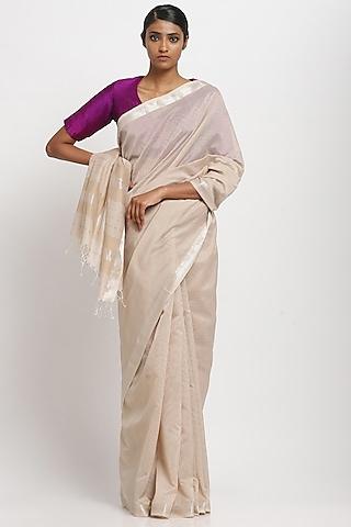 beige cotton handwoven maheshwari saree
