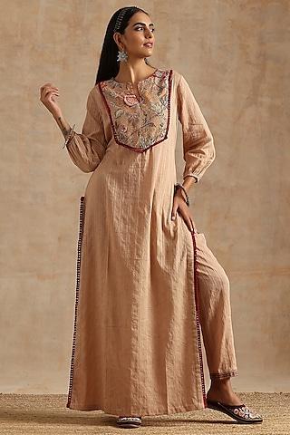 beige cotton jaal digital printed kurta set