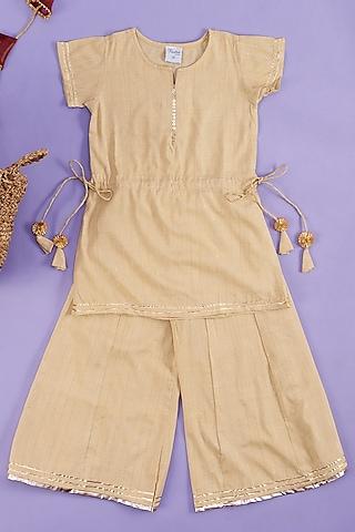 beige cotton kurta set for girls