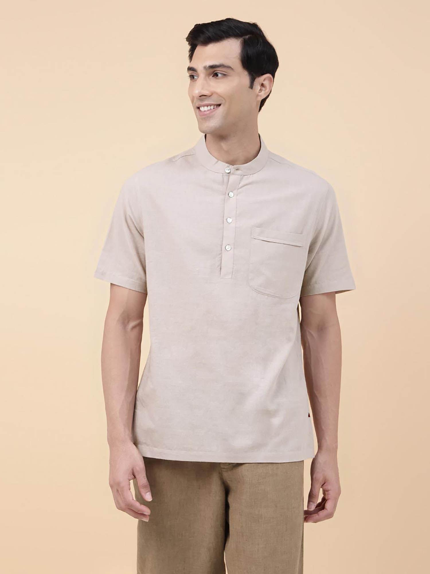 beige cotton mid placket shirt