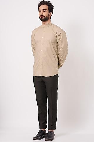 beige cotton overlapped shirt