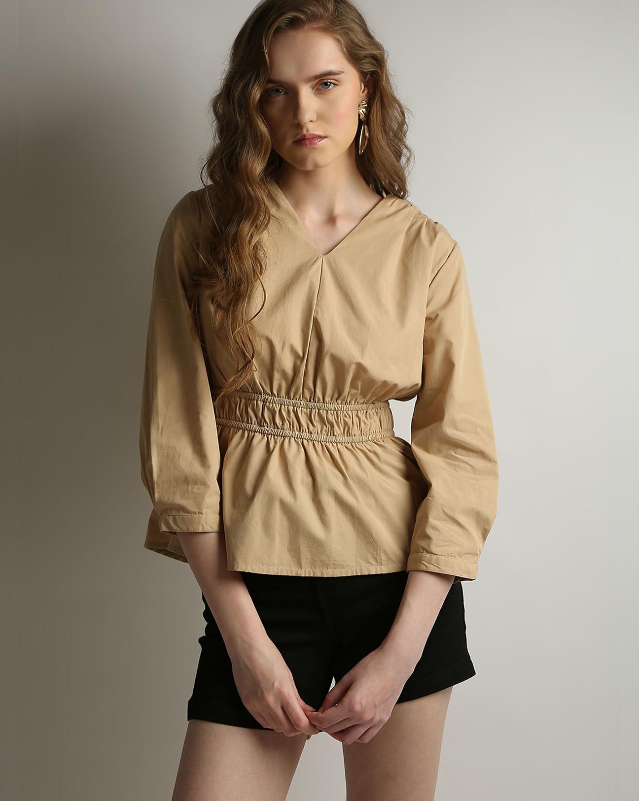 beige cotton peplum top