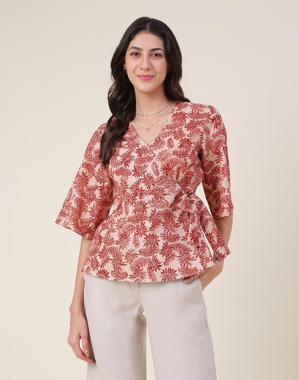 beige cotton printed kalamkari top