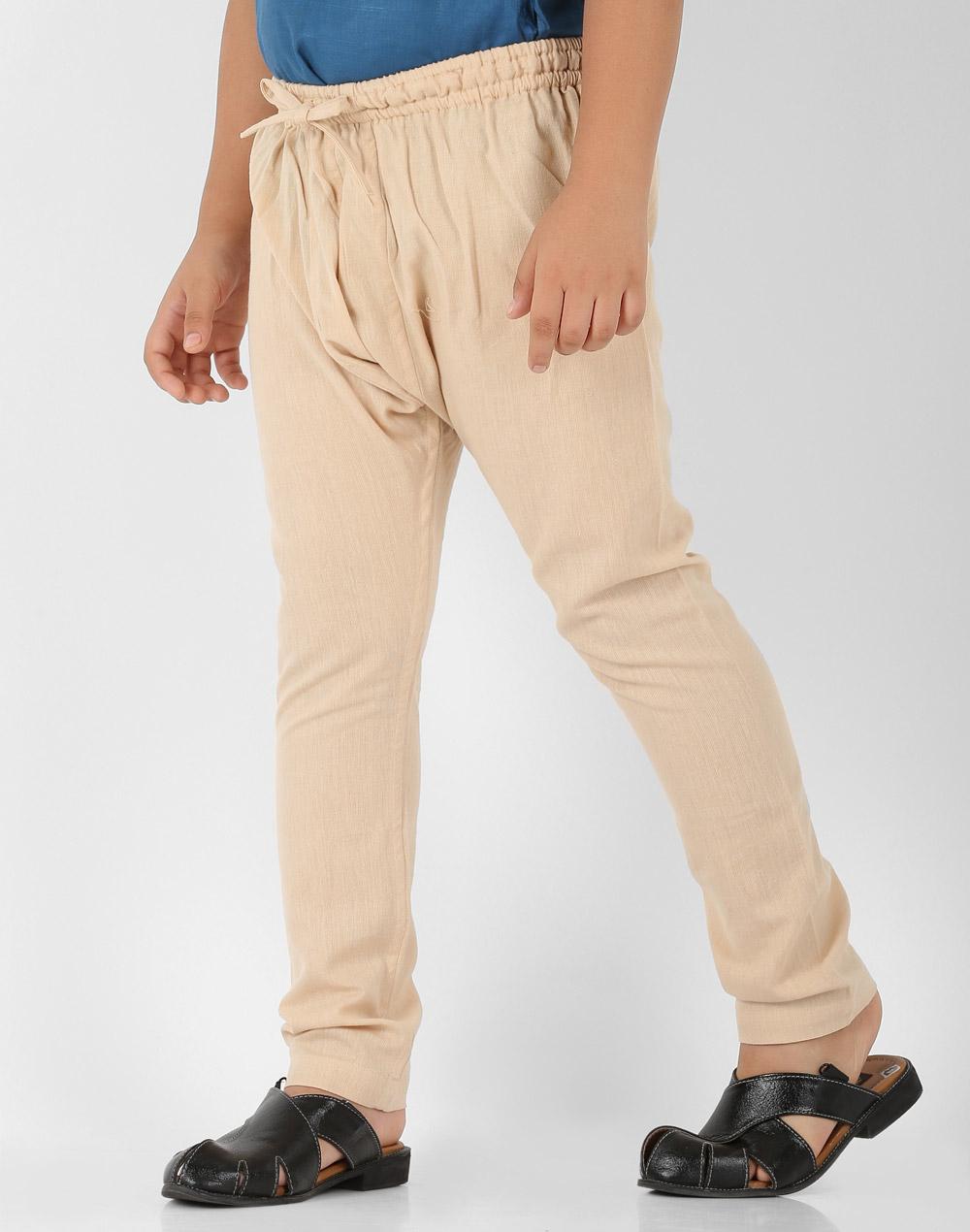 beige cotton pyjama with elasticated waistband & drawstring