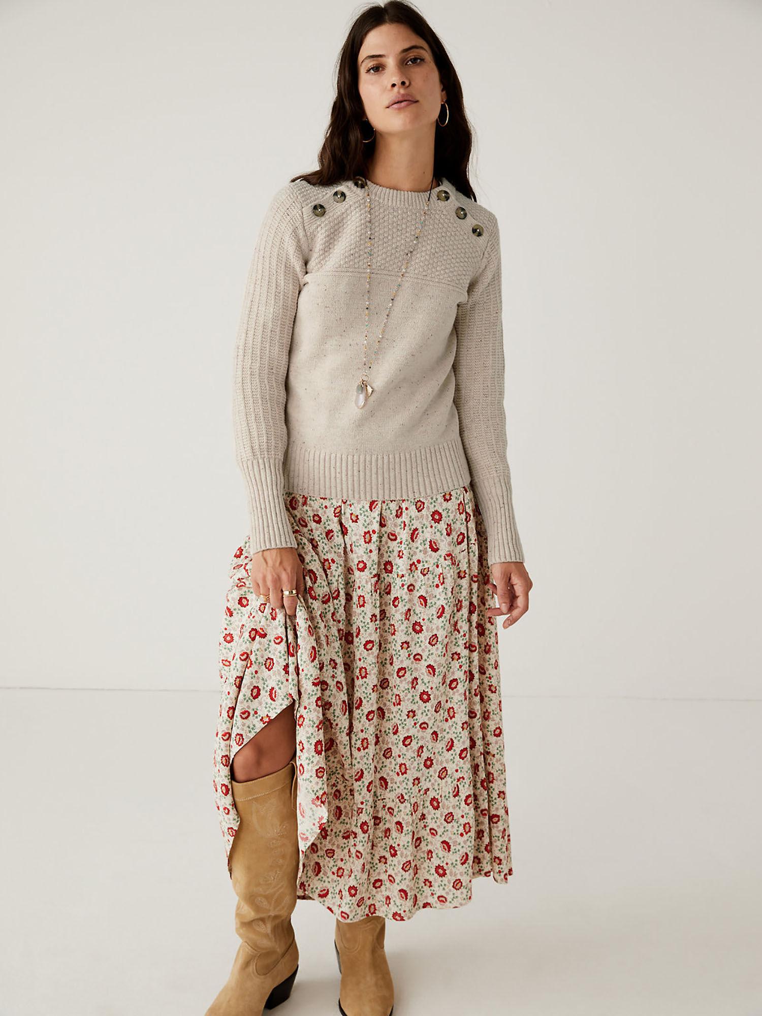 beige cotton rich knitted sweater with wool