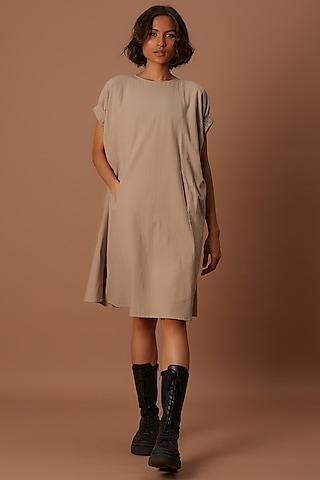 beige cotton shift dress