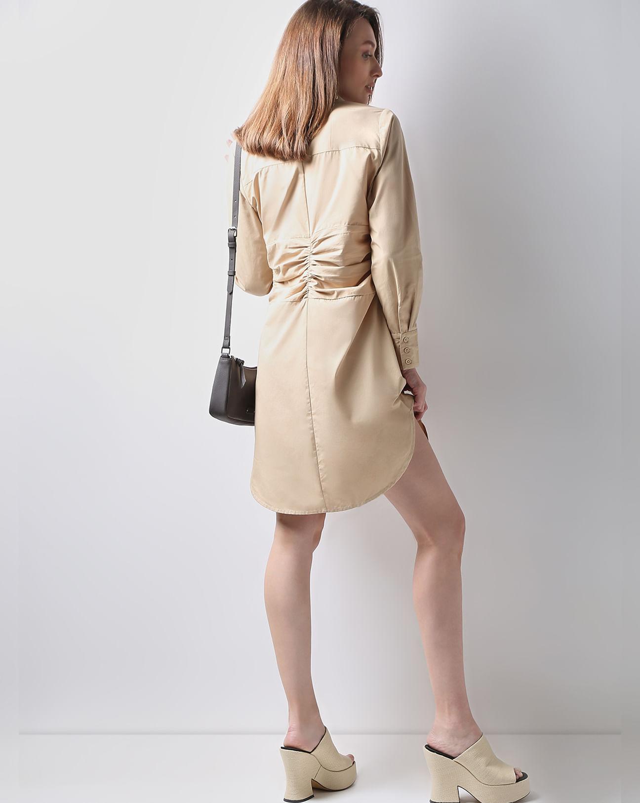 beige cotton shirt dress