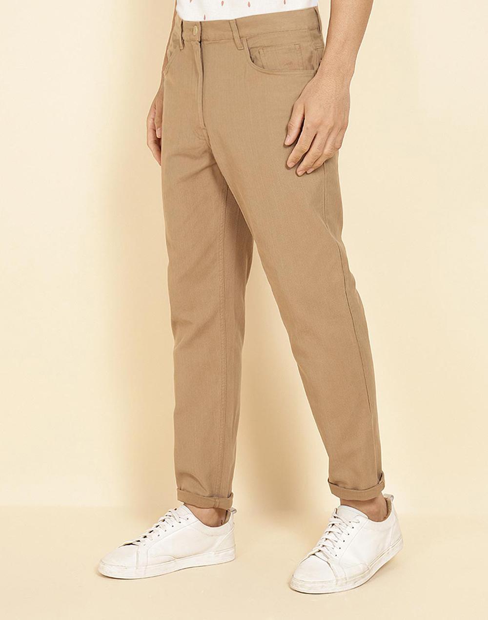 beige cotton slim fit regular pant