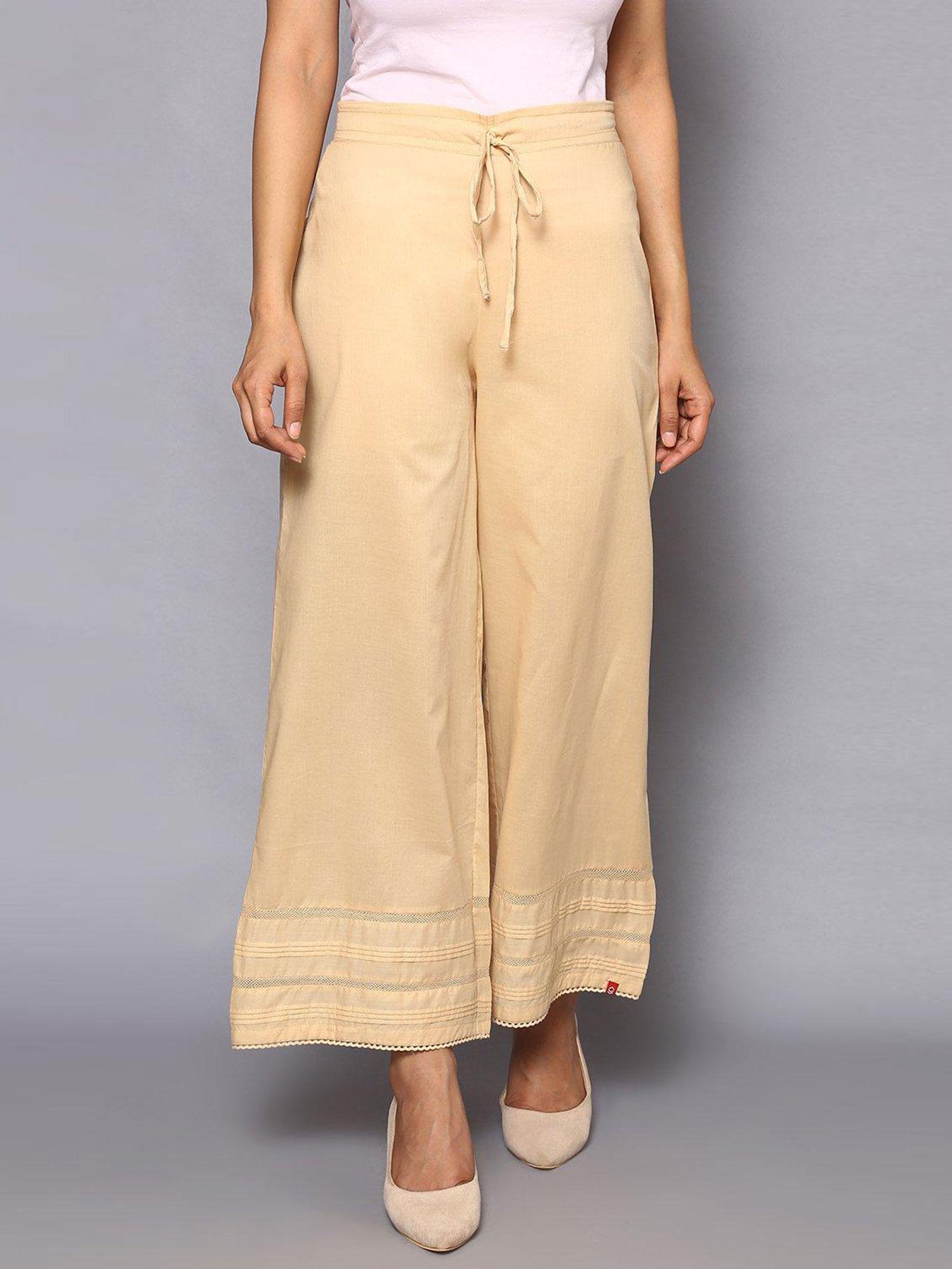 beige cotton straight palazzos