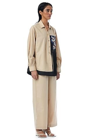 beige cotton straight pants