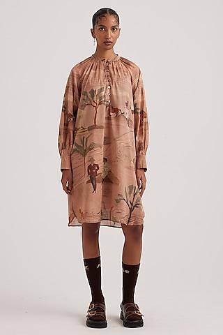 beige cotton voile printed tunic