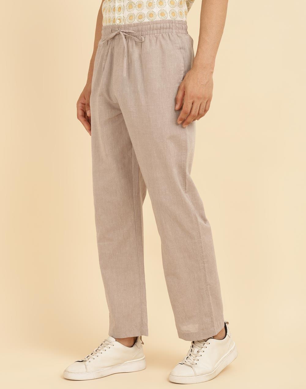 beige cotton woven drawstring pants