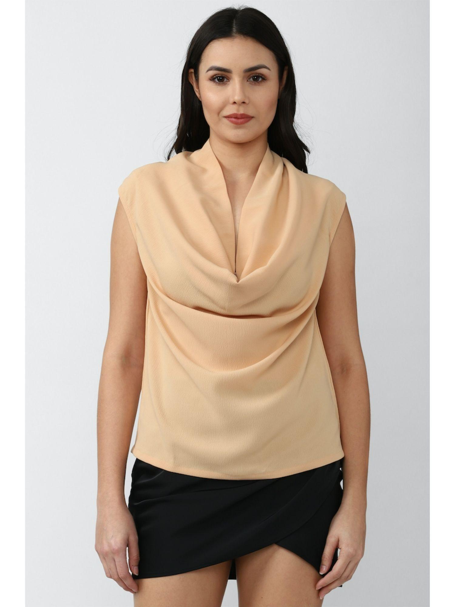 beige cowl neck tops