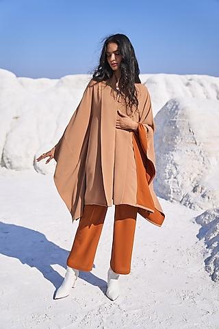 beige crepe cape set