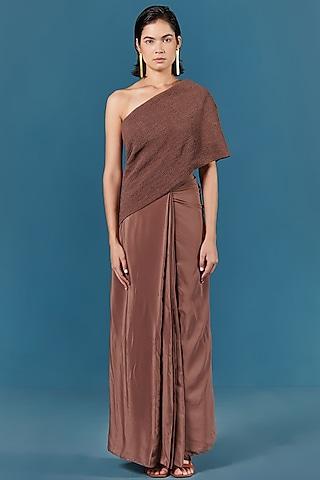 beige crepe saree dress