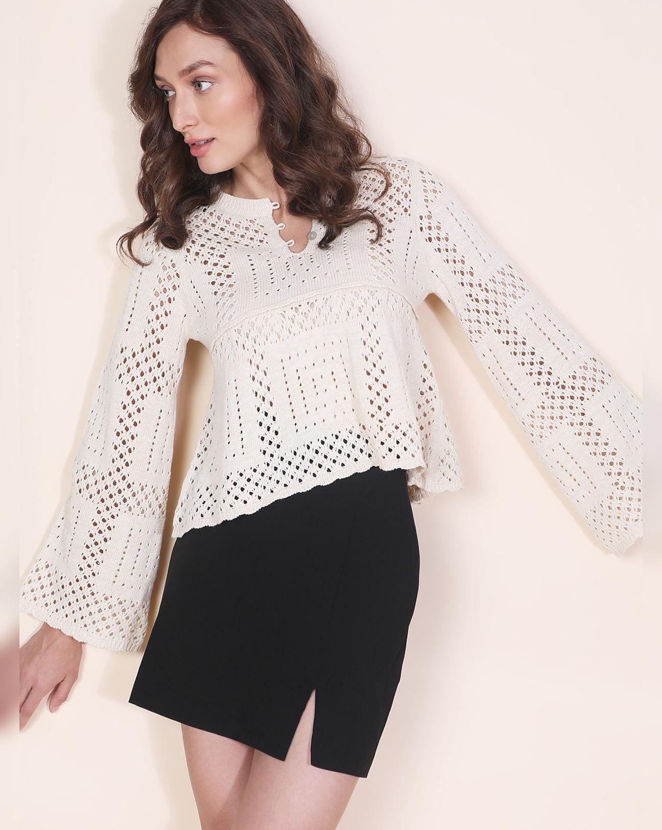 beige crochet peplum pullover