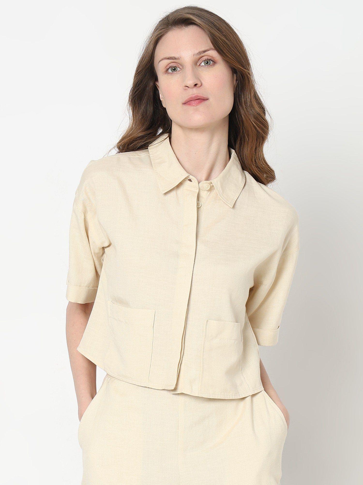 beige cropped shirt