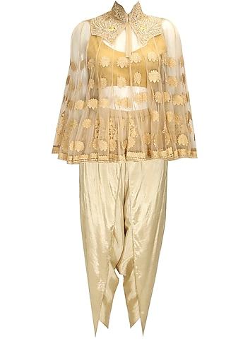 beige dabka embroidered cape with dhoti pants