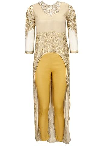 beige dabka embroidered cape with pants