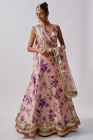 beige dola silk & polyester embroidered lehenga set