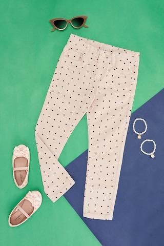 beige dots full length  casual girls regular fit  trousers