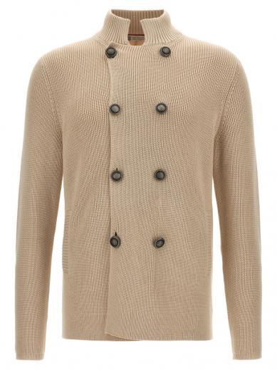 beige double breasted cardigan