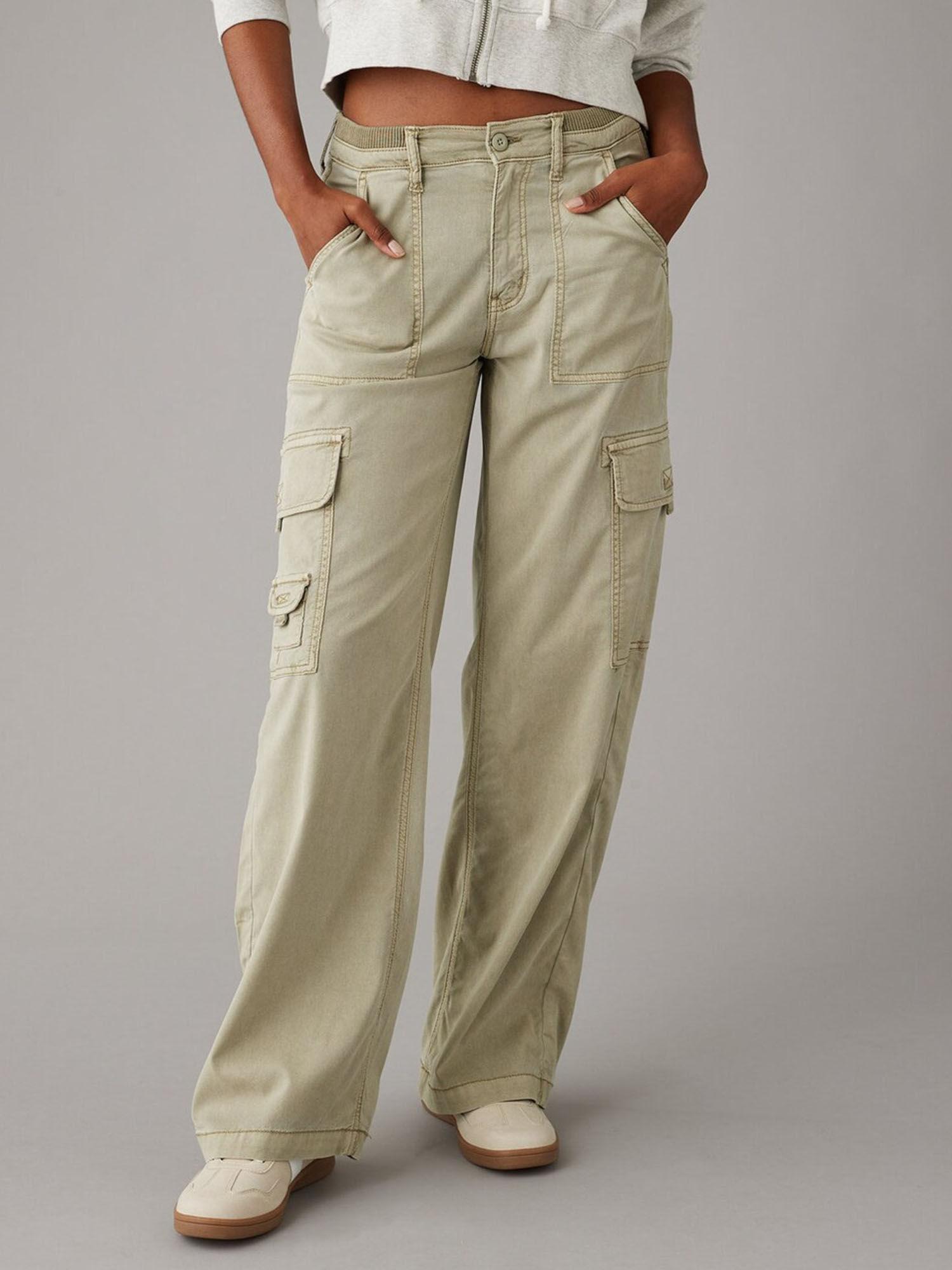 beige dreamy drape stretch cargo high waisted baggy wide leg pant