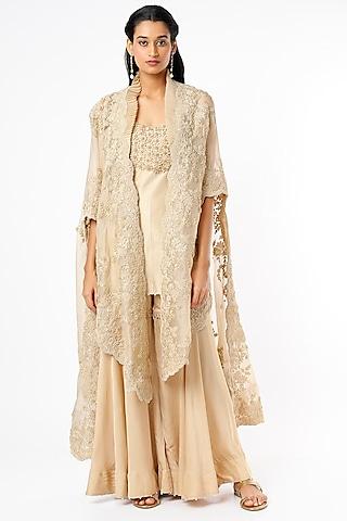 beige dupion cape set