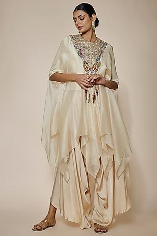 beige dupion embroidered handkerchief cape set