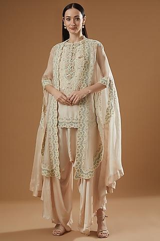 beige dupion scalloped cape set