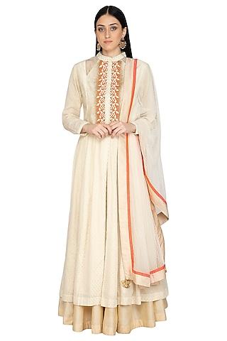 beige embellished anarkali set