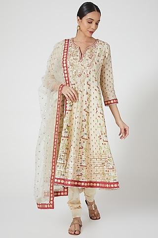 beige embellished anarkali set