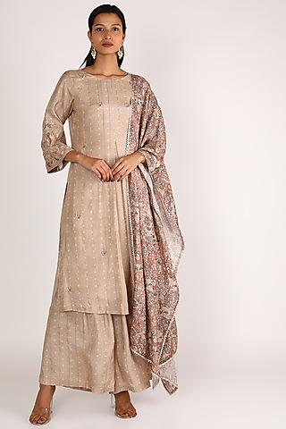 beige embellished printed kurta set